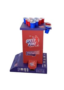 BeerCup Bounce, speedpongov&yacute; hrac&iacute; sloup, kompaktn&iacute; karton, 6 modr&yacute;ch a červen&yacute;ch kel&iacute;mků, včetně 2 m&iacute;čků