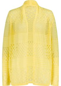 Damske Ažurov&yacute; pleten&yacute; kab&aacute;tek dlouh&eacute;ho, otevřen&eacute;ho střihu citronov&aacute; ,velikost 44