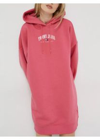 Tommy Jeans dámské růžové mikinové šaty ESSENTIAL LOGO 2 HOOD DRES - M (XI4)