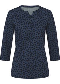 Damske Tričko s 3/4 ruk&aacute;vem a vzorem list&iacute; tmavěmodr&aacute;-čern&aacute;-potisk ,velikost 46
