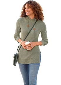 Damske Dlouhý svetr s dlouhými bočními rozparky olivová-ecru-melír ,velikost 40