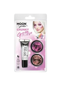 Smiffys SET T�PYTEK Chunky Glitter holografick� r��ov� a Rose Gold + fixa�n� gel