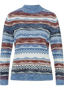 Damske Svetr se stojáčkem s kombinací pletených vzorů střední modrá-bordó-vzor ,velikost 44