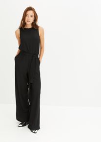Žerzejový overal ze strukturovaného krepu | Černá | Vel. 48/50 (XL) | bonprix