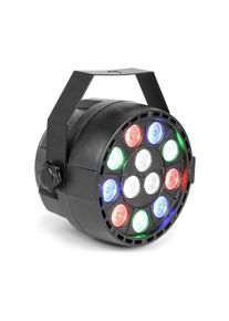 Beamz Party, UV Par reflektor, 12x 1W UV LED dioda, 15 W, DMX režim a samostatný provoz, LED displej, černý