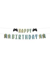 Folat Banner "Happy Birthday" Level Up Game party 1,5 m