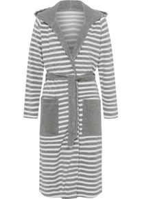 Damske Župan s kapucí, proužkovaný bílá-šedá-proužek ,velikost 40/42