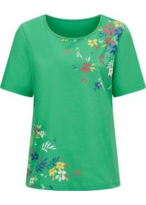 Damske Tričko s kr&aacute;tk&yacute;m ruk&aacute;vem a květinov&yacute;m potiskem tr&aacute;vově zelen&aacute;-pink ,velikost 42