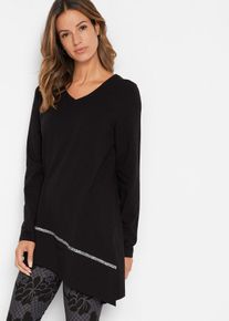 Dlouhé triko s asymetrickým střihem a třpytivou přízí | Černá | Vel. 56/58 (3XL) | bonprix