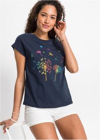 Tričko s květinov&yacute;m potiskem | Modr&aacute; | Vel. 32/34 (XS) | 100% bavlna| bonprix