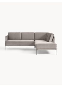 Sametová rohová pohovka Fluente Šedá Samet, Kov Š 221 cm, H 200 cm, pravé rohové provedení | Westwing Collection