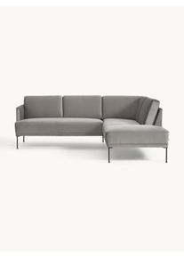 Sametová rohová pohovka Fluente Šedá Samet, Kov Š 221 cm, H 200 cm, pravé rohové provedení | Westwing Collection
