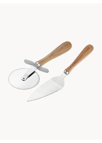 Andrea House Sada náčiní na pizzu s rukojeťmi z akáciového dřeva Nerthus, 2 díly Hnědá, Stříbrná Dřevo, Kov Š 32 cm, V 4 cm