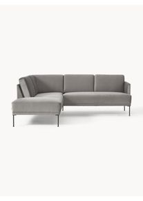 Sametová rohová pohovka Fluente Šedá Samet, Kov Š 221 cm, H 200 cm, levé rohové provedení | Westwing Collection