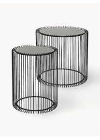 KARE Design Sada kovových odkládacích stolků se skleněnou deskou Wire, 2 díly Černá Sklo, Kov Sada různých velikostí