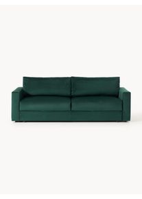Sametová rozkládací pohovka s úložným prostorem Tasha (3místná) Zelená Samet Š 235 cm, H 100 cm | Westwing Collection