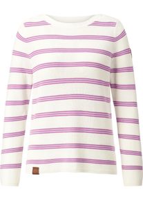 Damske Svetr s lodičkov&yacute;m v&yacute;střihem orchideov&aacute;-ecru-proužek ,velikost 52