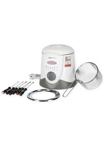 Clatronic FFR 2916 Fondue-Fritteuse, 900W, 1 Liter Fassungsvermögen, 6 Fonduegabeln, Thermostat, weiß/grau (282232)