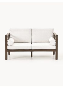 Zahradní bouclé pohovka z akáciového dřeva Bo (2místná) Hnědá, Bílá Dřevo, Masivní dřevo, Bouclé Š 135 cm, H 72 cm | Westwing Collection