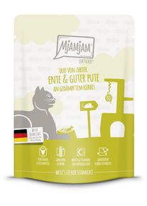 MjAMjAM Quetschie DUO Katzenfutter mit Ente, Pute & Kürbis, 6x300g
