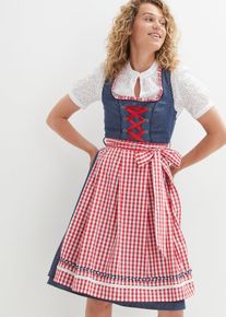 Dirndl v džínovém vzhledu a zástěra (2dílná souprava) ke kolenům | Modrá | Vel. 52 | bonprix