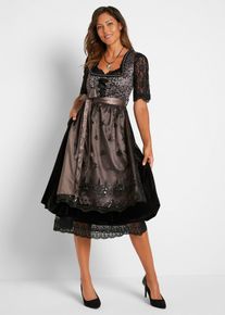Dirndl s leopardím vzorem | Černá | Vel. 42 | samet,satén| bonprix