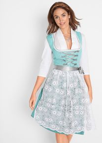 Dirndl s krajkovou zástěrou pod kolena (2dílná souprava) | Modrá | Vel. 38 | bonprix