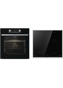 Gorenje Black Steam Pro Einbau Herdset mit Induktionskochfeld (BPSX6737E06BG + GI6421BX), 60 cm breit, 77 L, Pyrolyse, Grill, Kindersicherung, Booster
