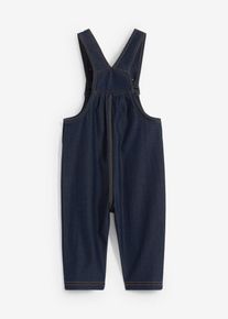 Měkké teplákové kalhoty s laclem z bavlněné směsi s dřevěnými knoflíky | Modrá | Vel. 80/86 | bonprix