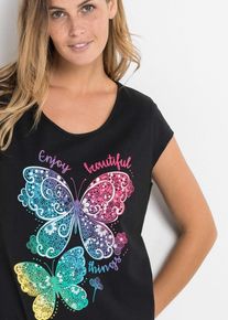 Krátká noční košile z čisté organické bavlny | Černá | Vel. 56/58 (3XL) | bonprix