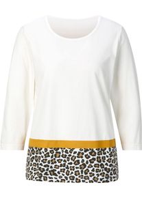 Damske Tričko s kulat&yacute;m v&yacute;střihem a lemem s leopard&iacute;m motivem ecru-okrov&aacute;-potisk ,velikost 46