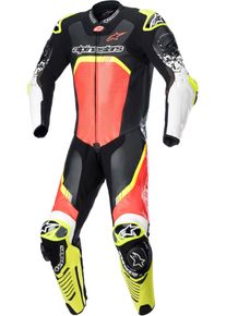Alpinestars GP Tech V4, leather suit 1pcs. perforated , color: Black/Neon-Red/Neon-Yellow , size: 50