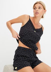 Krátké pyžamo s decentní krajkou | Černá | Vel. 56/58 (3XL) | bonprix