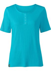 Damske Tričko s ozdobnou knofl&iacute;kovou li&scaron;tou tyrkysov&aacute; ,velikost 42