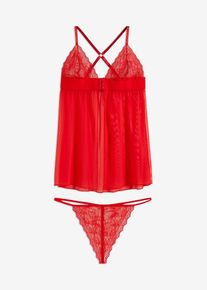 Babydoll a tanga (2dílná souprava) | Červená | Vel. 40/42 (M) | bonprix
