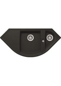 respekta ARLINGTON110X52S Graniteinbauspüle mit 1,5 Becken, Unterbauschrank ab 90 cm, kurze Abtropffläche, schwarz