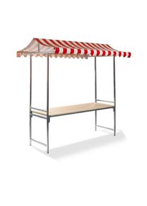 Essentials Professional Marktstand Verkaufsstand Rot-Weiß, Feuerbeständige Pvc Plane, Fichtenholz, 200X151X232Cm (Bxtxh) Weihnachtsmarkt Wintermarkt Herbstmarkt