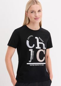 Tričko se třpytiv&yacute;m potiskem | Čern&aacute; | Vel. 48/50 (XL) | bonprix