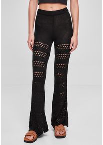 Urban Classics - Ladies Flared Crochet Knit Black - Kalhoty - Černá - S - 100% Polyakryl,Pletené zboží