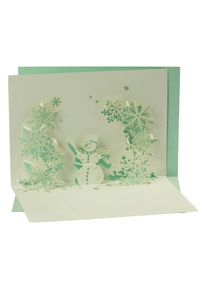 Pop-up card: Snowman in a snow flurry