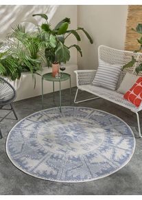 benuta Nest Vnitřn&iacute; a venkovn&iacute; kulat&yacute; koberec Bronco Tmavě modr&aacute; &oslash; 160 cm Geometrick&eacute;