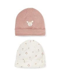 C&Amp;A Multipack 2 ks-květinové motivy a motiv srnečka-čepice beanie pro miminka, Bílé, Größe: 44-45