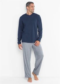 Pyžamo s bavlnou a dlouhým rukávem | Modrá | Vel. 60/62 (XXL) | bonprix