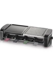Severin RG 9645 Raclette Grill mit Naturgrillstein, 1400W, 8 Pfännchen, regelbarer Thermostat, Antihaftbeschichtung, schwarz