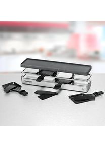 Rommelsbacher RC 800 Raclette, 730W, Grillfläche 41 x 10 cm, Antihaftbeschichtung , 4 Pfännchen, 4 Schaber, stufenlose Temperaturregelung, silber