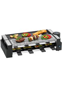 Clatronic RG 3678 Raclette Grill mit heißem Stein, 2x 600W, 8 Pfännchen, schwarz (263815)