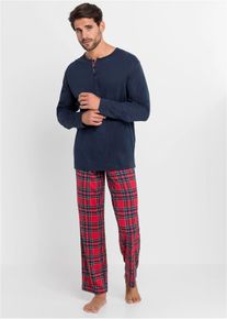 Pyžamo z čisté bavlny s knoflíkovou lištou a dlouhými rukávy | Modrá | Vel. 56/58 (XL) | bonprix