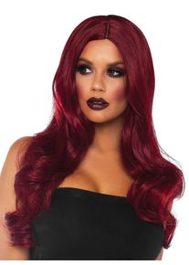Leg Avenue Parrucca riccia con scriminatura bordeaux