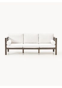 Zahradní bouclé pohovka z akáciového dřeva Bo (3místná) Hnědá, Bílá Dřevo, Látka, Masivní dřevo, Bouclé Š 197 cm, H 72 cm | Westwing Collection