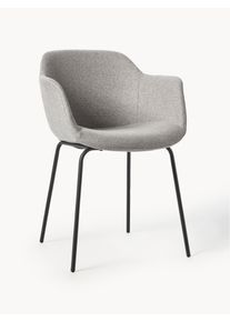 Židle s područkami s &uacute;zk&yacute;m skořepinov&yacute;m sed&aacute;kem Fiji &Scaron;ed&aacute;, Čern&aacute; Uměl&eacute; vlakno, Kov, L&aacute;tka &Scaron; 61 cm, H 57 cm | Westwing Collection